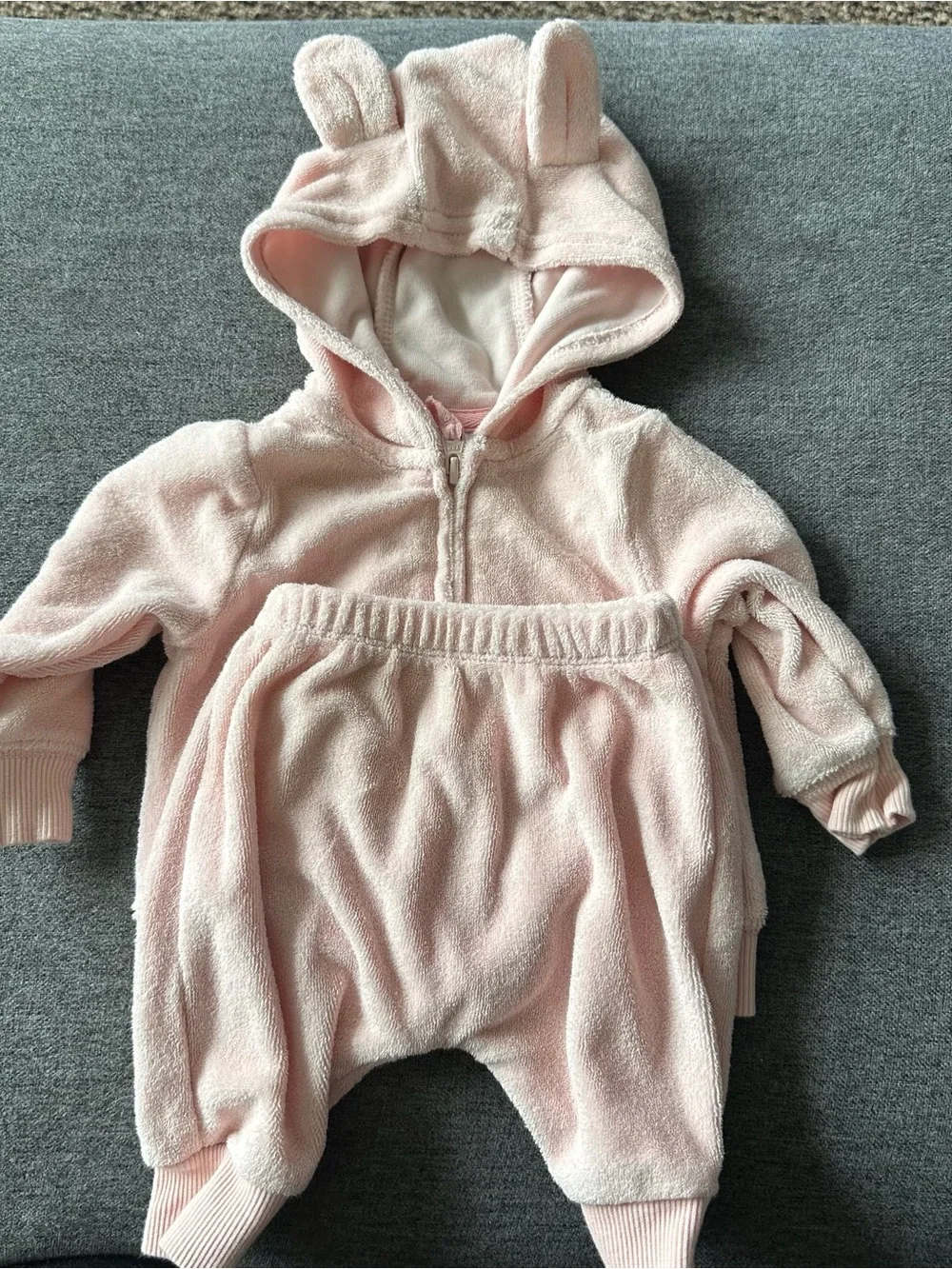 Pink Plush Hooded Baby Jacket & Joggers with Ears